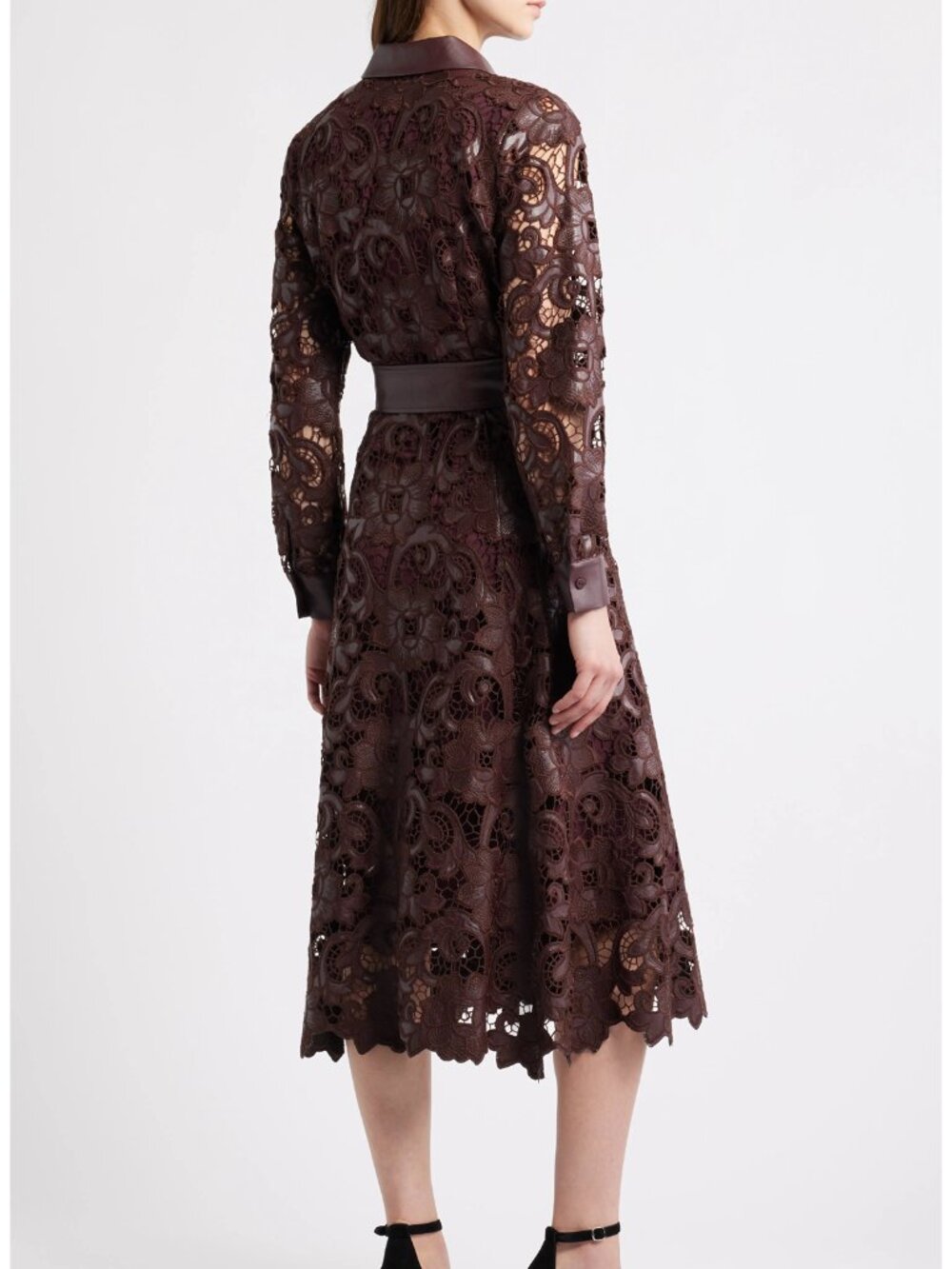 Elie Tahari Chayenne Long Sleeve Faux Leather & Lace Shirtdress - Picture 7 of 12